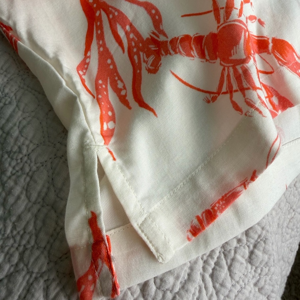 Men’s Short-Sleeve Lobster Print Shirt - Cream with Coral - Picture 12 of 12